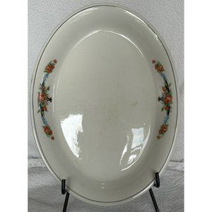 Crown Potteries Company Platter 11 5/8”L x 8 5/8”W Orange Roses Platinum Trim